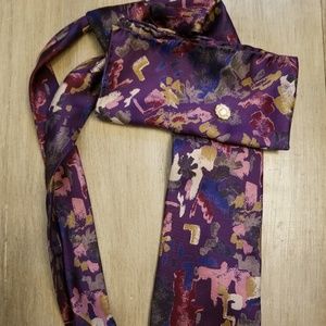 purple watercolor silk handmade tie and  pocket square with owl tie tack